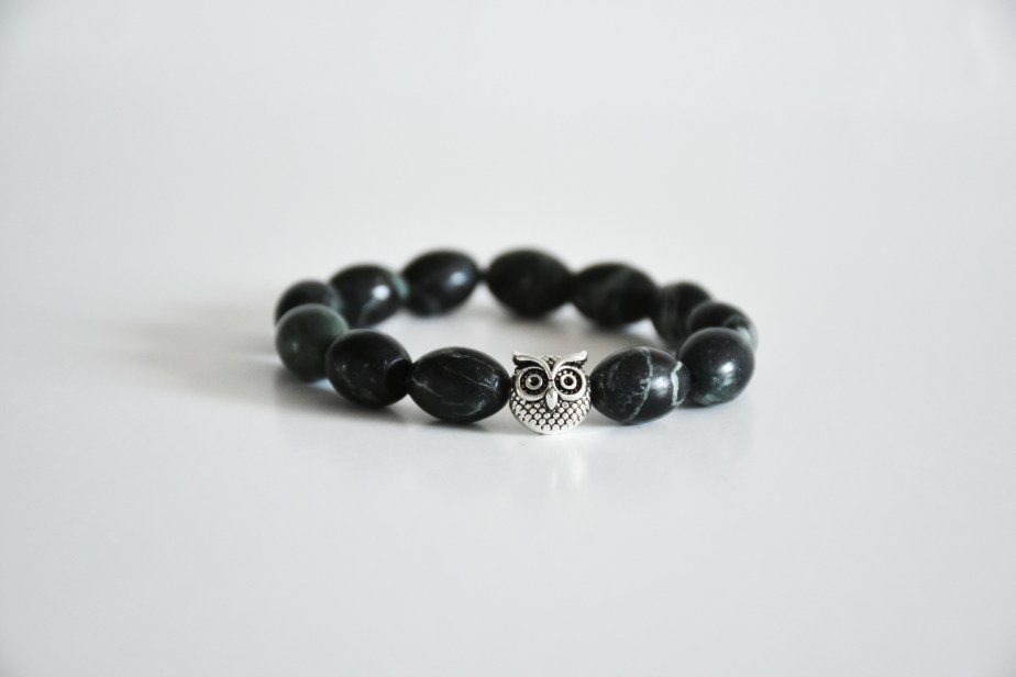 Green Jasper Zen Mala Bracelet with Owl&nbsp;Charm